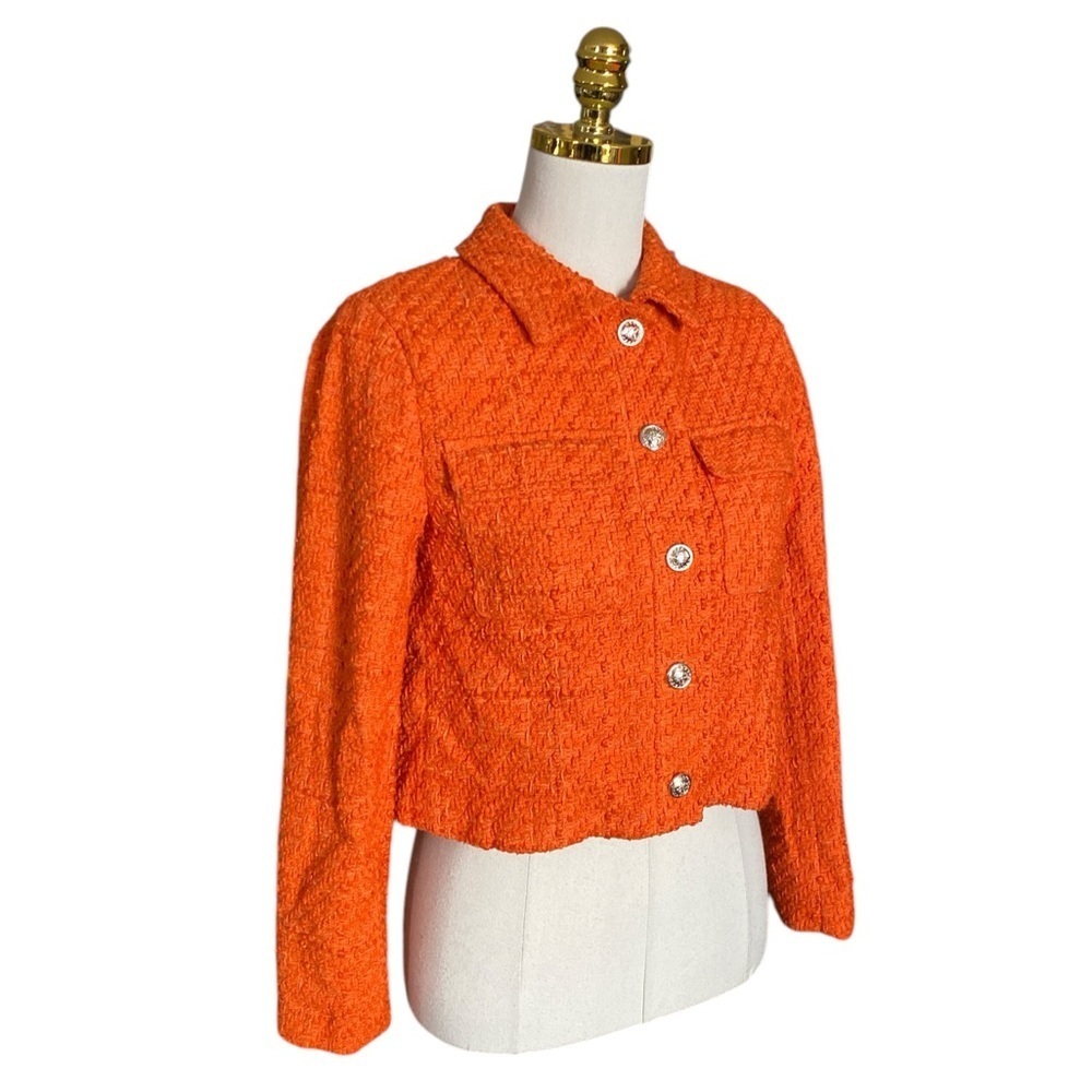 RACHEL ZOE Solid Boucle Orange Cropped Tweed Jacket Women’s Size XS Corpcore - Picture 2 of 8